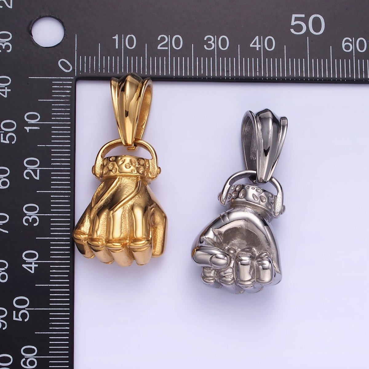 Stainless Steel 40mm Fight Fist Hand Gesture Pendant in Gold &amp; Silver | P1209