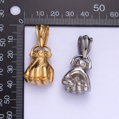 Stainless Steel 40mm Fight Fist Hand Gesture Pendant in Gold &amp; Silver | P1209