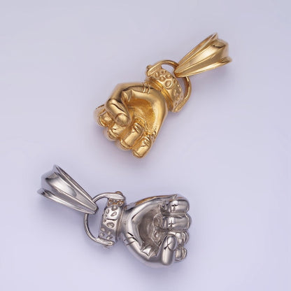 Stainless Steel 40mm Fight Fist Hand Gesture Pendant in Gold &amp; Silver | P1209