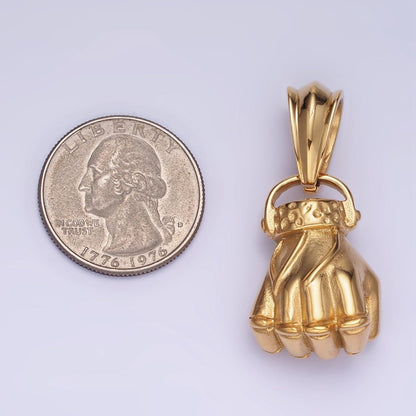 Stainless Steel 40mm Fight Fist Hand Gesture Pendant in Gold &amp; Silver | P1209