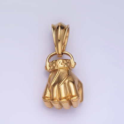Stainless Steel 40mm Fight Fist Hand Gesture Pendant in Gold &amp; Silver | P1209