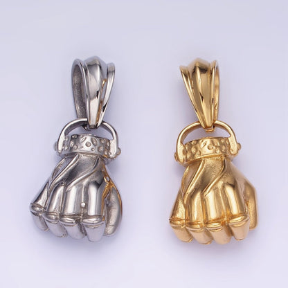 Stainless Steel 40mm Fight Fist Hand Gesture Pendant in Gold &amp; Silver | P1209