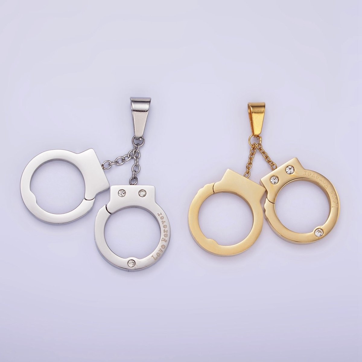 Stainless Steel Hand Cuff Charms Pendant in Gold &amp; Silver | P1448