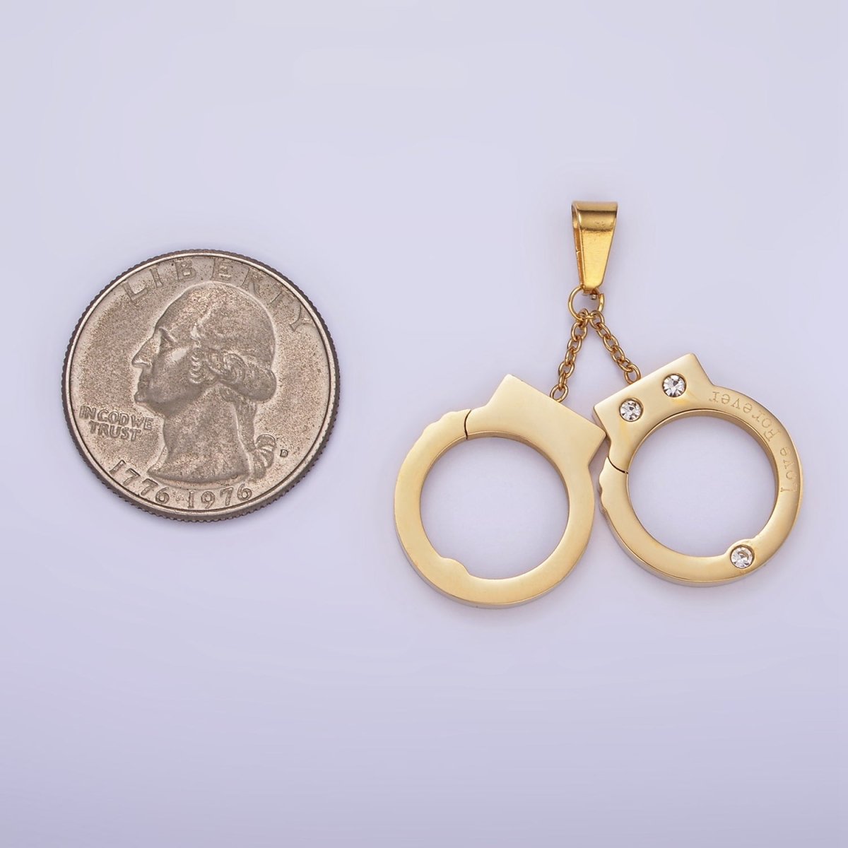 Stainless Steel Hand Cuff Charms Pendant in Gold &amp; Silver | P1448