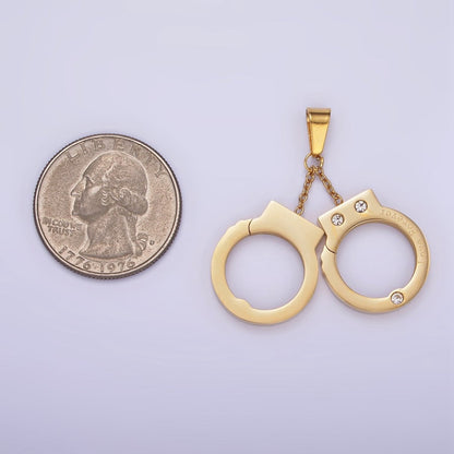 Stainless Steel Hand Cuff Charms Pendant in Gold &amp; Silver | P1448