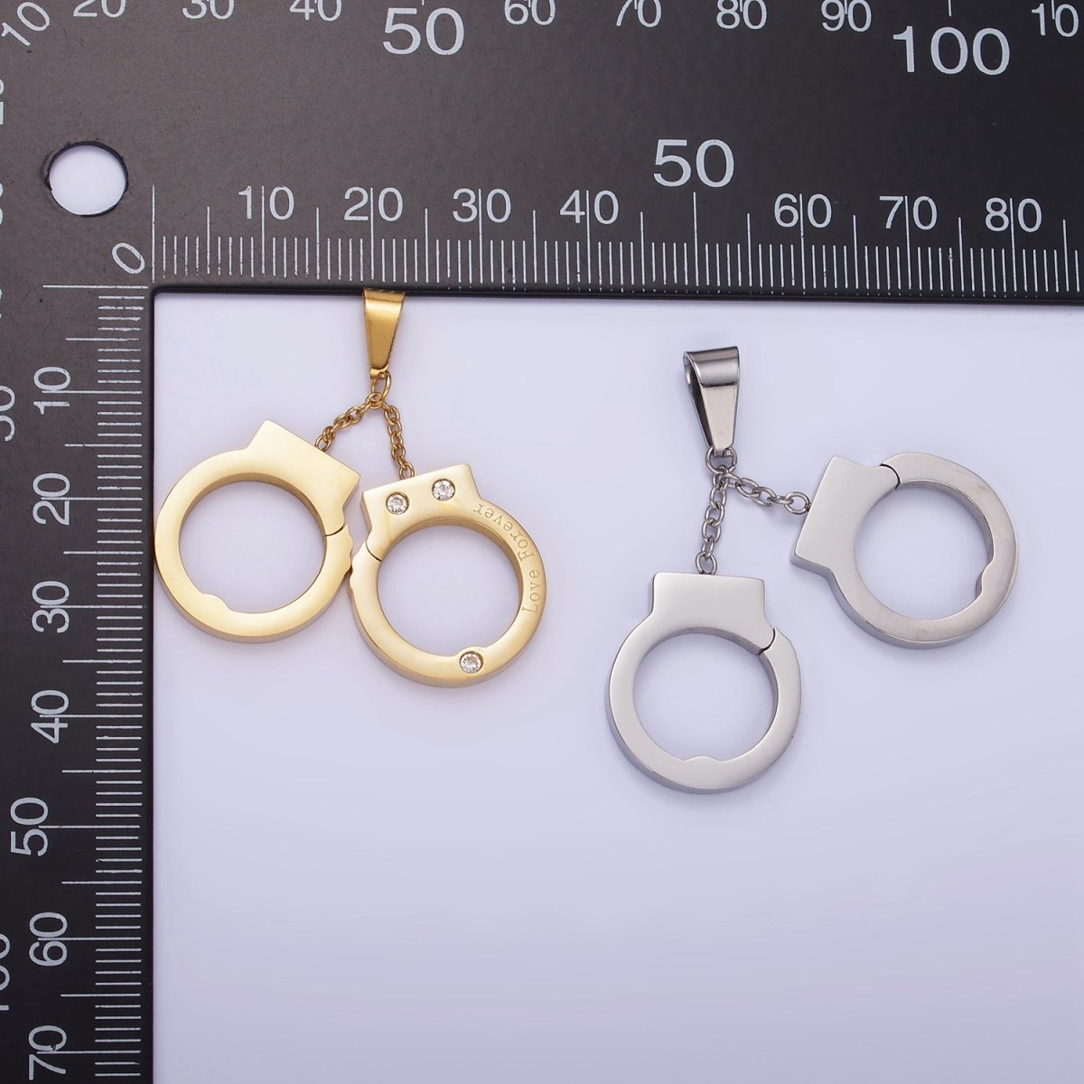 Stainless Steel Hand Cuff Charms Pendant in Gold &amp; Silver | P1448
