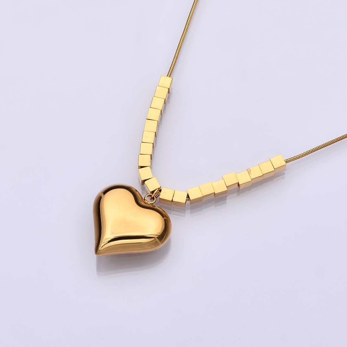 Stainless Steel Heart Bead Snake Chain 16.5 Inch Necklace | WA-3172