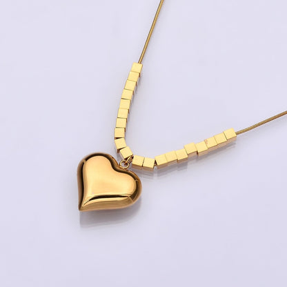 Stainless Steel Heart Bead Snake Chain 16.5 Inch Necklace | WA-3172