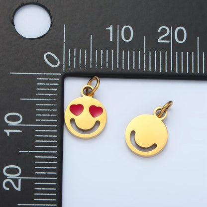 Stainless Steel Heart Eyes Smiley Face Mini Charm | P678
