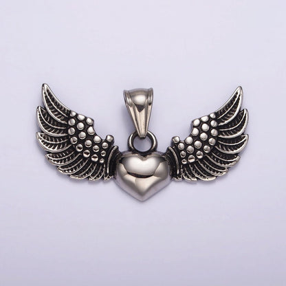 Stainless Steel Heart Feather Angel Wings Pendant | P874