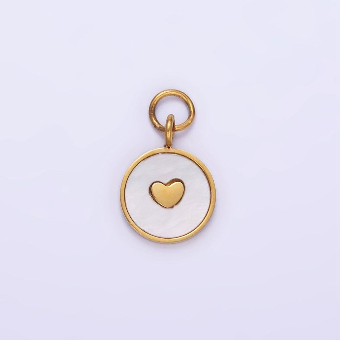 Stainless Steel Heart Shell Pearl Bezel Round Charm | P972