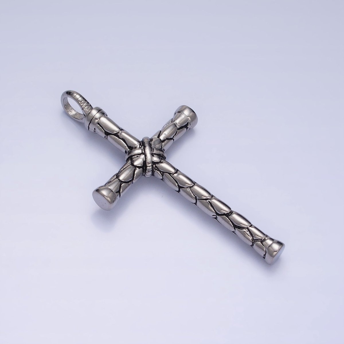 Stainless Steel Hexagon-Engraved Tied Religious Latin Cross Pendant in Gold &amp; Silver P-1143
