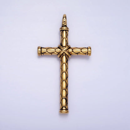 Stainless Steel Hexagon-Engraved Tied Religious Latin Cross Pendant in Gold &amp; Silver P-1143