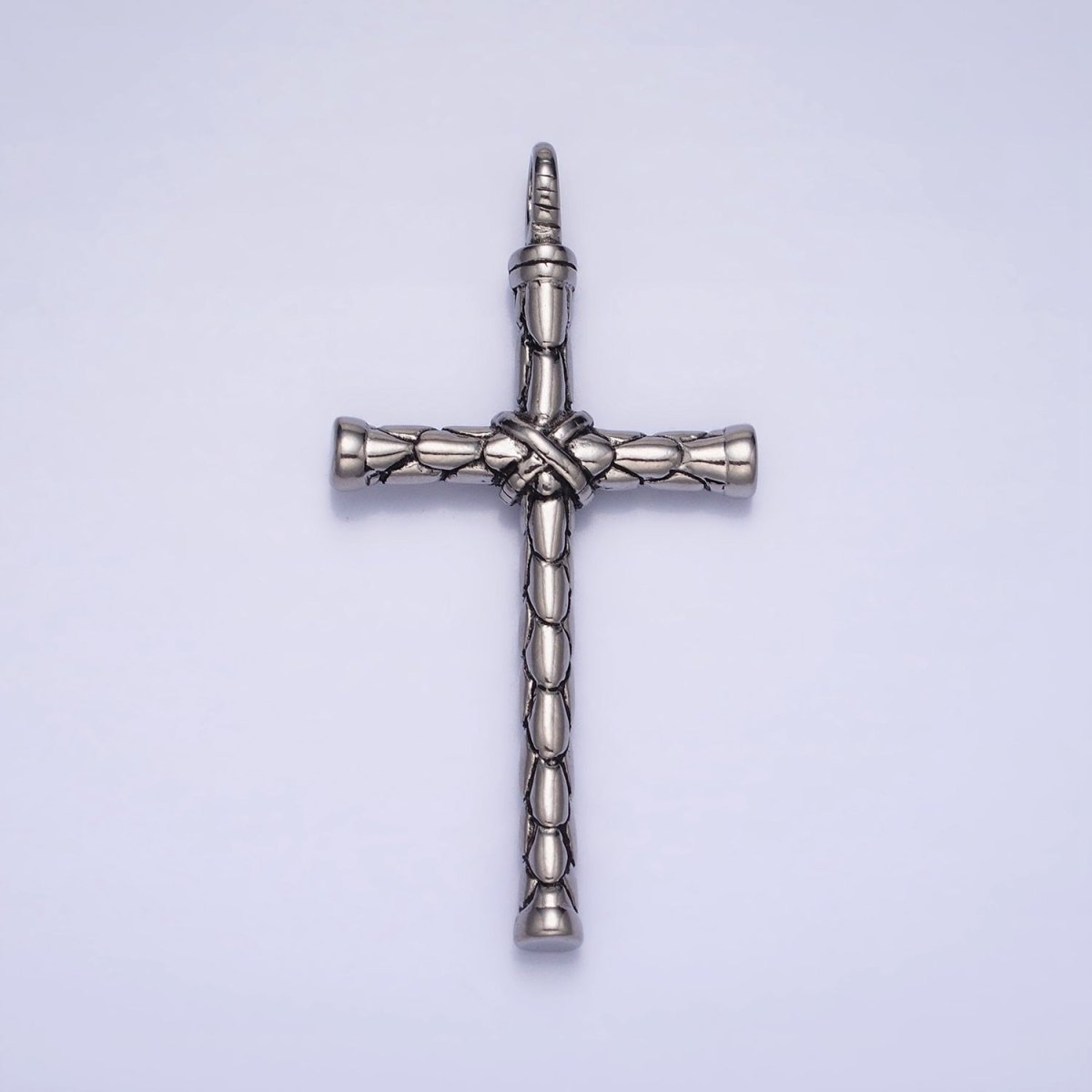 Stainless Steel Hexagon-Engraved Tied Religious Latin Cross Pendant in Gold &amp; Silver P-1143