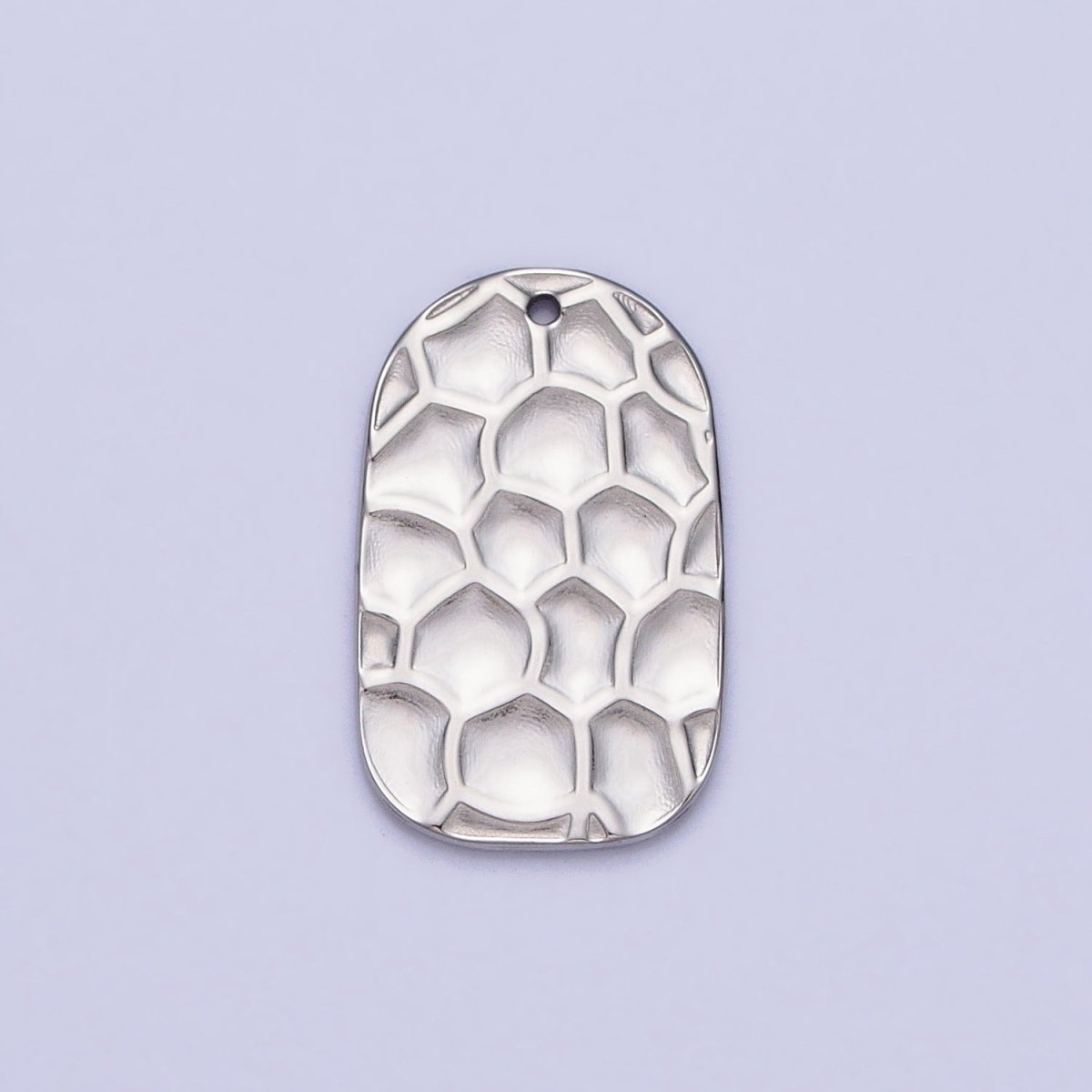 Stainless Steel Honey Comb Hammered Rectangular Tag Charm in Gold &amp; Silver | P-891