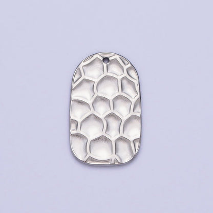 Stainless Steel Honey Comb Hammered Rectangular Tag Charm in Gold &amp; Silver | P-891