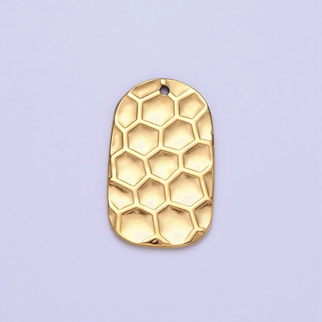 Stainless Steel Honey Comb Hammered Rectangular Tag Charm in Gold &amp; Silver | P-891