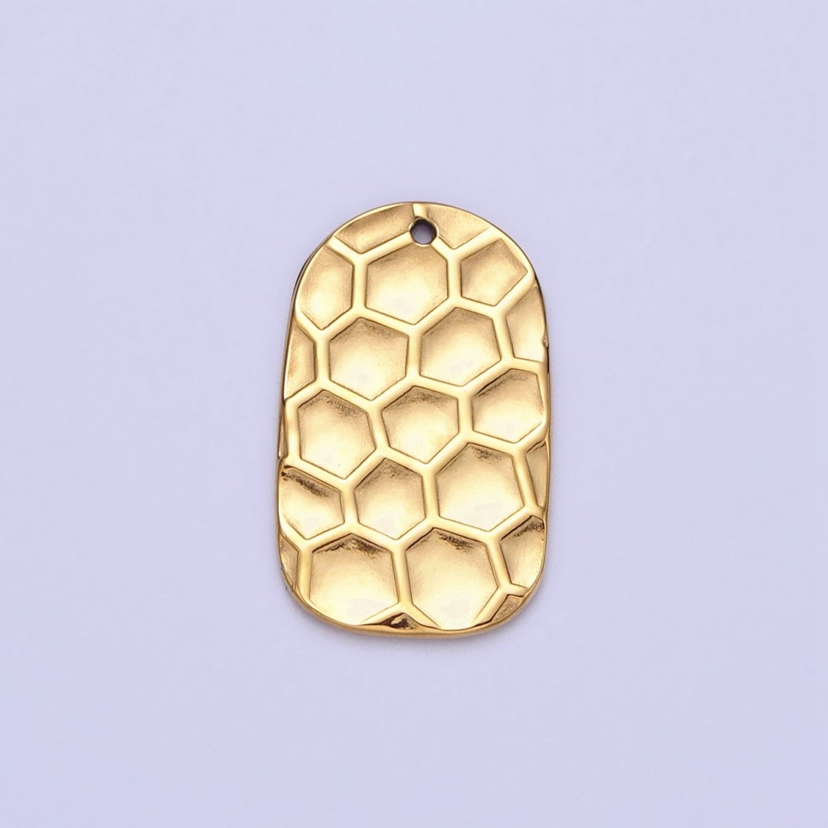 Stainless Steel Honey Comb Hammered Rectangular Tag Charm in Gold &amp; Silver | P-891