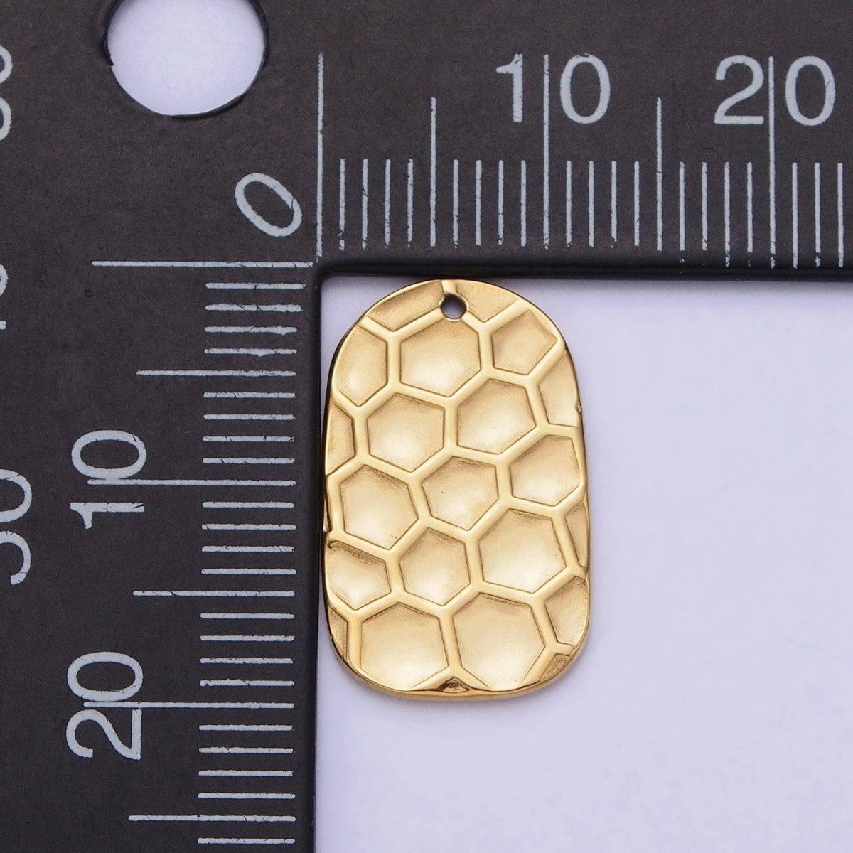 Stainless Steel Honey Comb Hammered Rectangular Tag Charm in Gold &amp; Silver | P-891