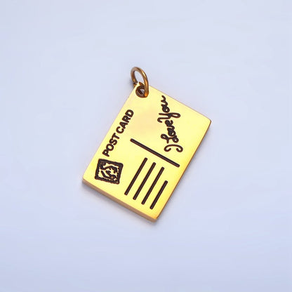 Stainless Steel "I Love You" Script Black Enamel Post Card Charm | P1342
