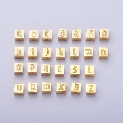 Stainless Steel Initial Letter A-Z Old English Gothic Alphabet Font 5mm Gold Bead | A-937-A-949