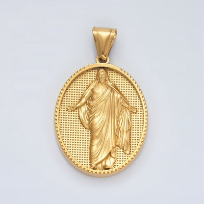 Stainless Steel Jesus Christ Religious Figure Oval Pendant | P1467