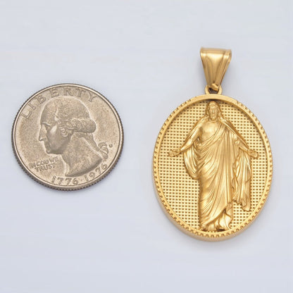 Stainless Steel Jesus Christ Religious Figure Oval Pendant | P1467