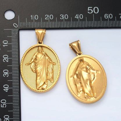 Stainless Steel Jesus Christ Religious Figure Oval Pendant | P1467
