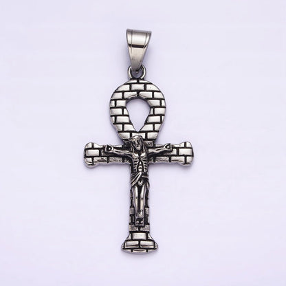Stainless Steel Jesus Crucifix Religious Cross Brick Ankh Cross Pendant J-695