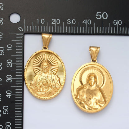 Stainless Steel Jesus Sacred Heart Textured Oval Pendant | P1468