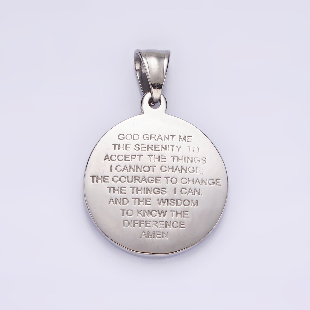 Stainless Steel Jesus Serenity Prayer Script Engraved Double Sided Round Pendant in Silver &amp; Gold | P-821 P-822