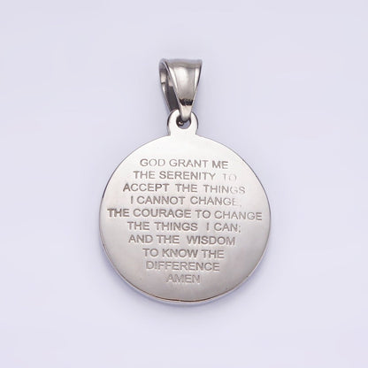 Stainless Steel Jesus Serenity Prayer Script Engraved Double Sided Round Pendant in Silver &amp; Gold | P-821 P-822
