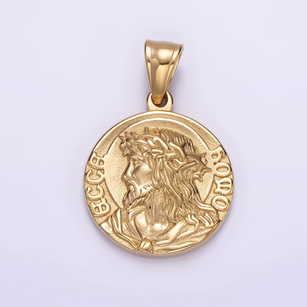 Stainless Steel Jesus Serenity Prayer Script Engraved Double Sided Round Pendant in Silver &amp; Gold | P-821 P-822