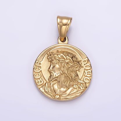 Stainless Steel Jesus Serenity Prayer Script Engraved Double Sided Round Pendant in Silver &amp; Gold | P-821 P-822