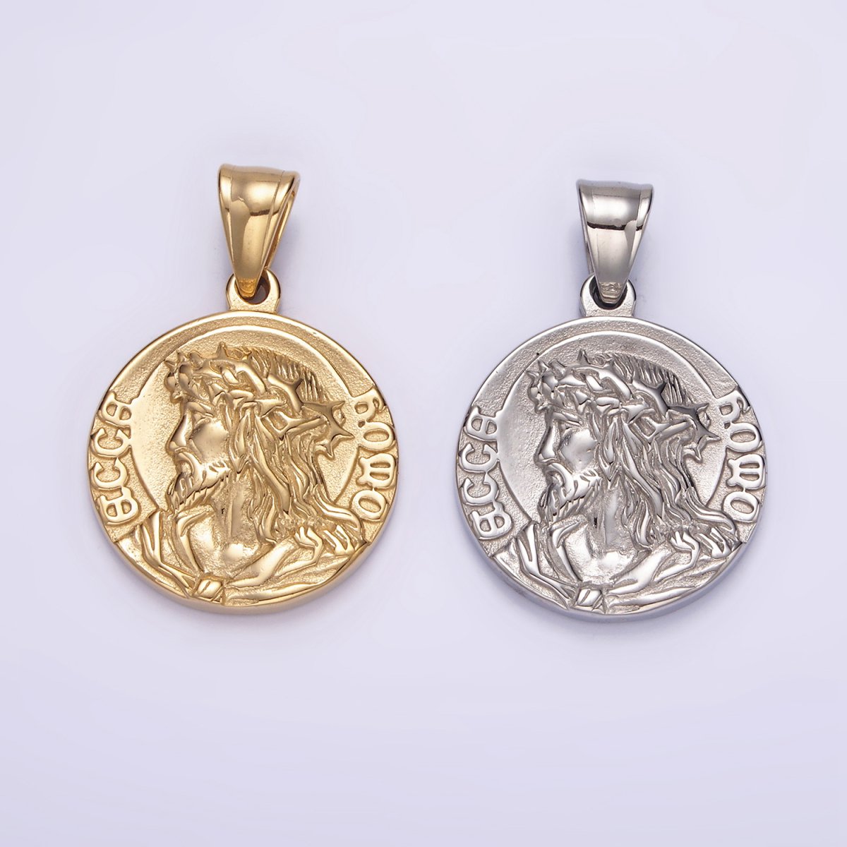 Stainless Steel Jesus Serenity Prayer Script Engraved Double Sided Round Pendant in Silver &amp; Gold | P-821 P-822