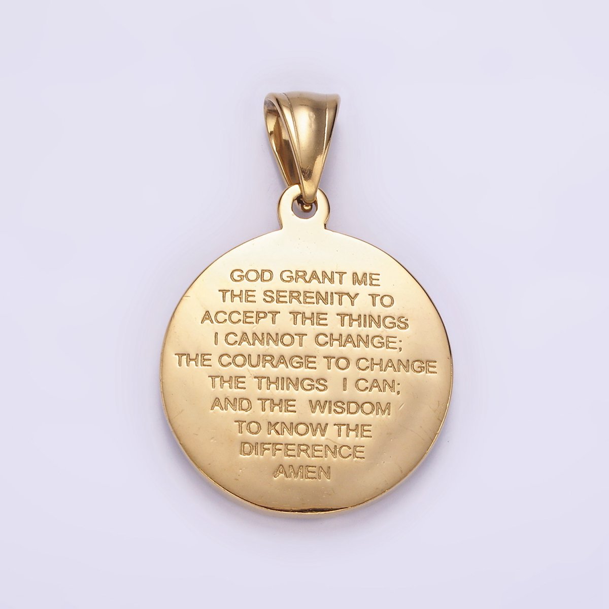 Stainless Steel Jesus Serenity Prayer Script Engraved Double Sided Round Pendant in Silver &amp; Gold | P-821 P-822