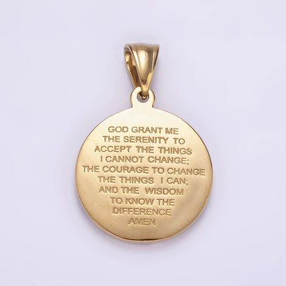 Stainless Steel Jesus Serenity Prayer Script Engraved Double Sided Round Pendant in Silver &amp; Gold | P-821 P-822