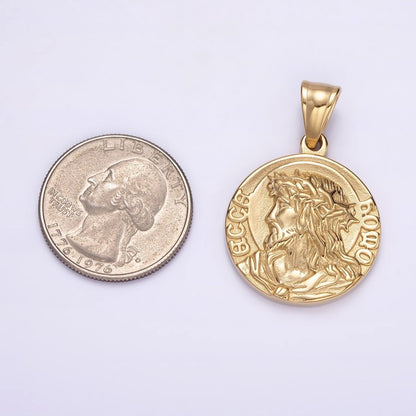 Stainless Steel Jesus Serenity Prayer Script Engraved Double Sided Round Pendant in Silver &amp; Gold | P-821 P-822