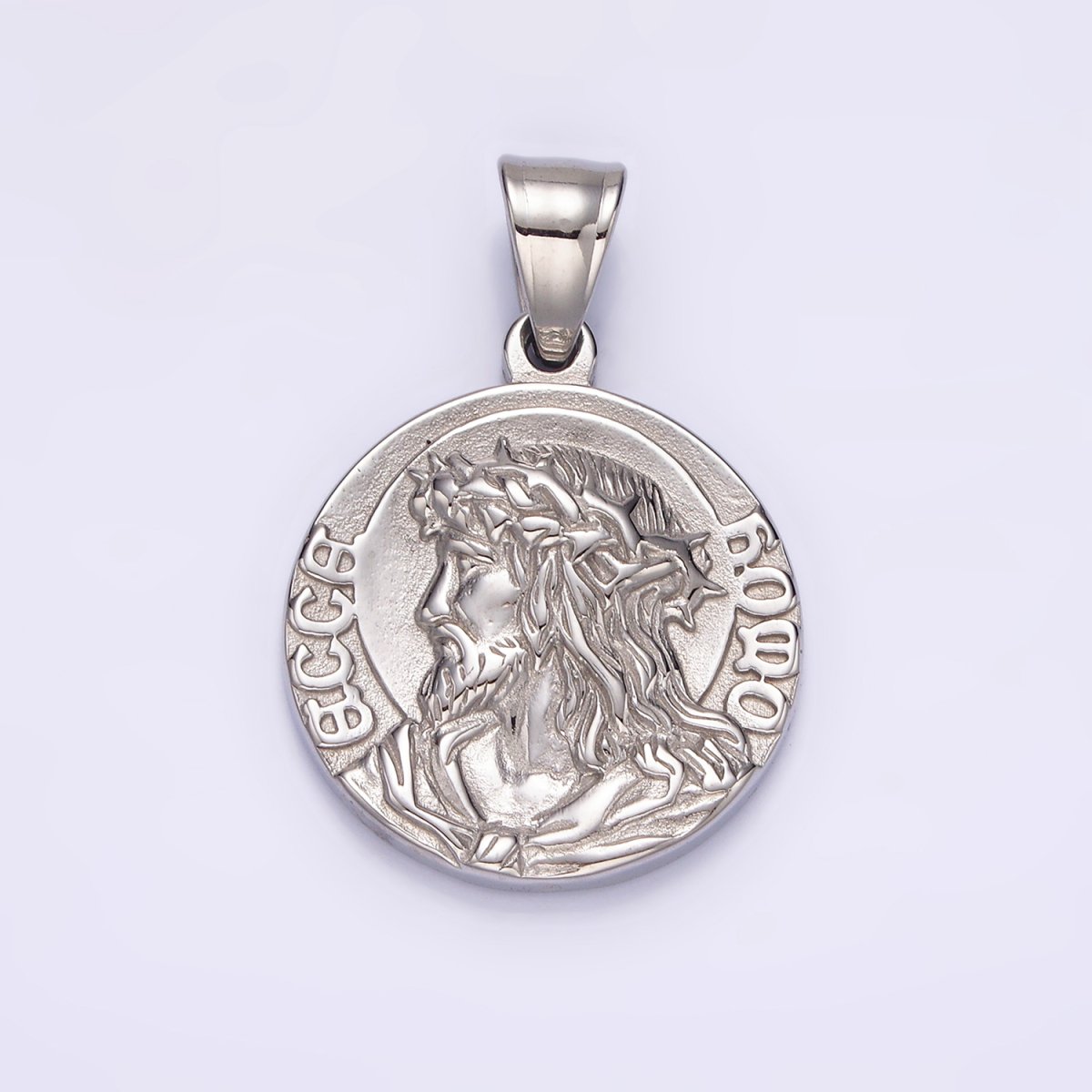 Stainless Steel Jesus Serenity Prayer Script Engraved Double Sided Round Pendant in Silver &amp; Gold | P-821 P-822