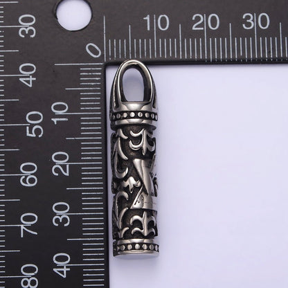 Stainless Steel Jewish Star of David Curved Line Engraved Cylinder Tube Pendant | P-766