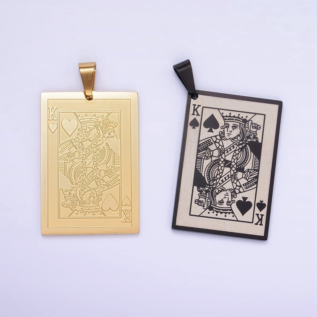 Stainless Steel King of Heart Pendant King of Skull Charm Poker Playing Card in Gold &amp; Silver | P1439