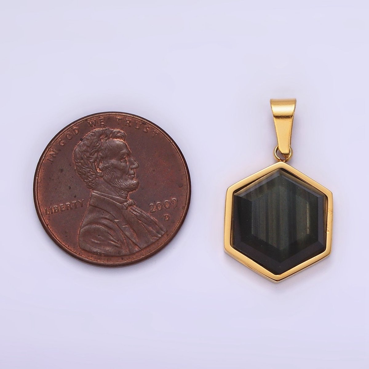 Stainless Steel Labradorite Hexagonal Bezel Pendant in Gold &amp; Silver | P1052