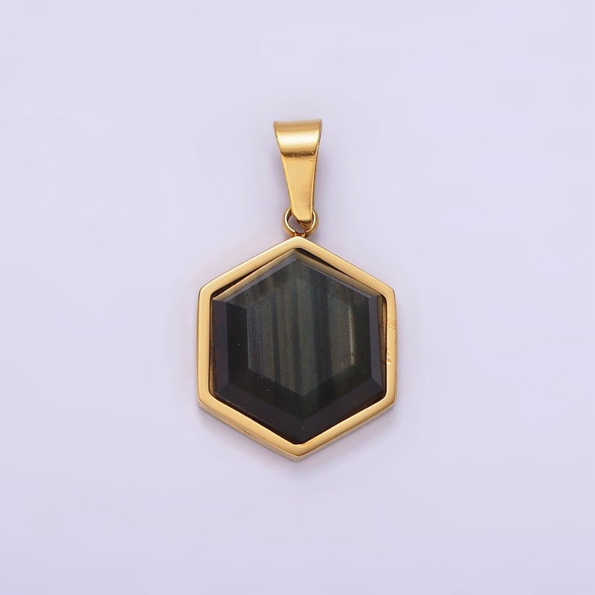 Stainless Steel Labradorite Hexagonal Bezel Pendant in Gold &amp; Silver | P1052