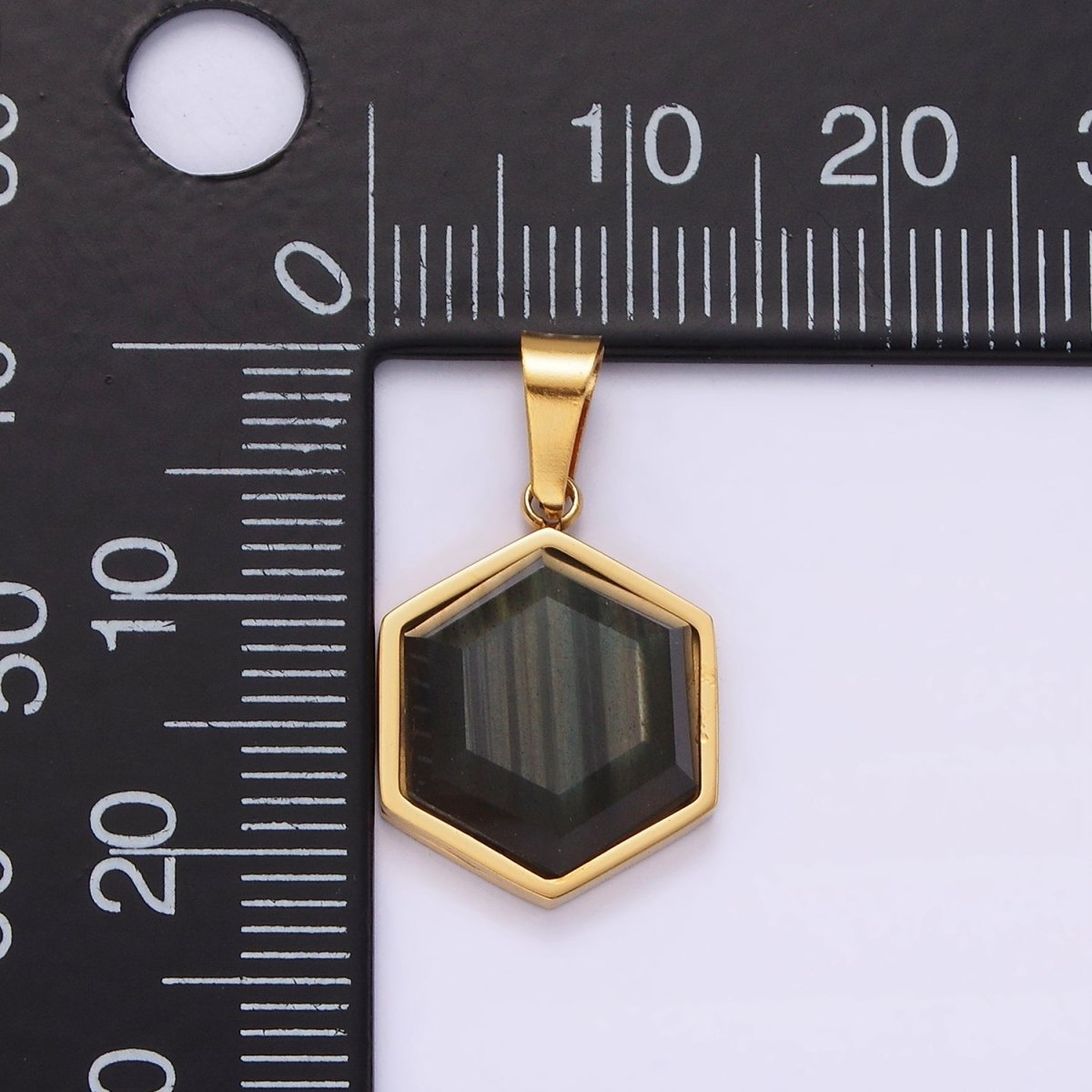 Stainless Steel Labradorite Hexagonal Bezel Pendant in Gold &amp; Silver | P1052