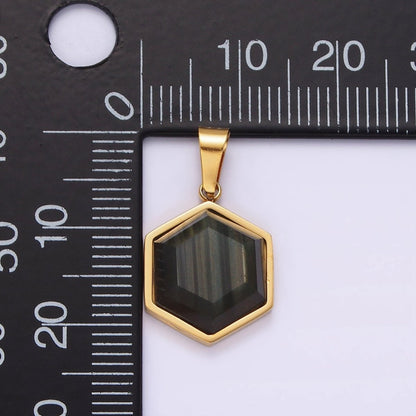 Stainless Steel Labradorite Hexagonal Bezel Pendant in Gold &amp; Silver | P1052
