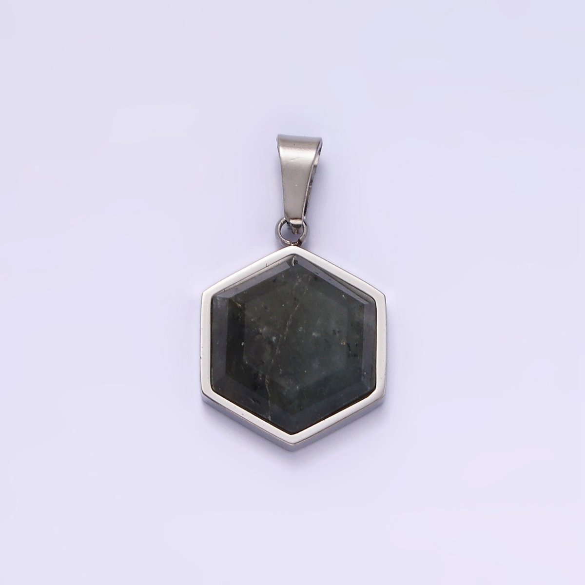 Stainless Steel Labradorite Hexagonal Bezel Pendant in Gold &amp; Silver | P1052