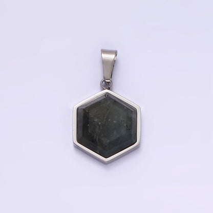 Stainless Steel Labradorite Hexagonal Bezel Pendant in Gold &amp; Silver | P1052