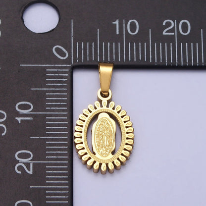 Stainless Steel Lady Guadalupe Virgin Mary Open Oval Pendant in Gold &amp; Silver J-626 J-639