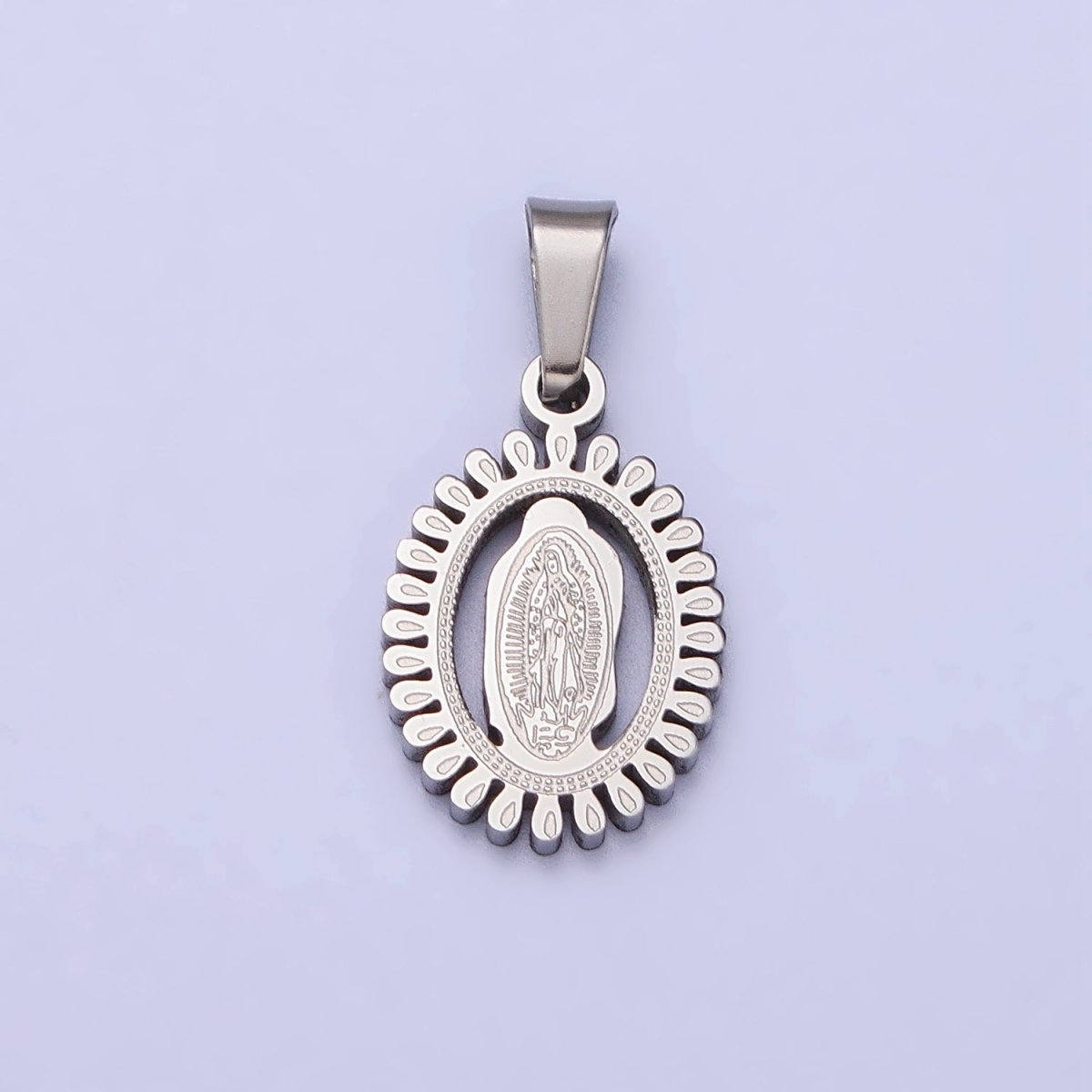 Stainless Steel Lady Guadalupe Virgin Mary Open Oval Pendant in Gold &amp; Silver J-626 J-639