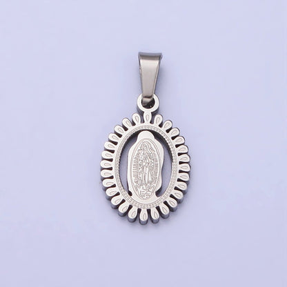 Stainless Steel Lady Guadalupe Virgin Mary Open Oval Pendant in Gold &amp; Silver J-626 J-639